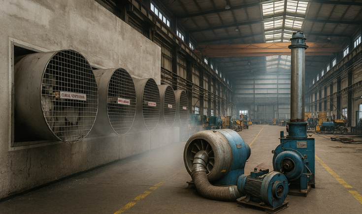 Diagram illustrating an exhaust fan and an industrial blower