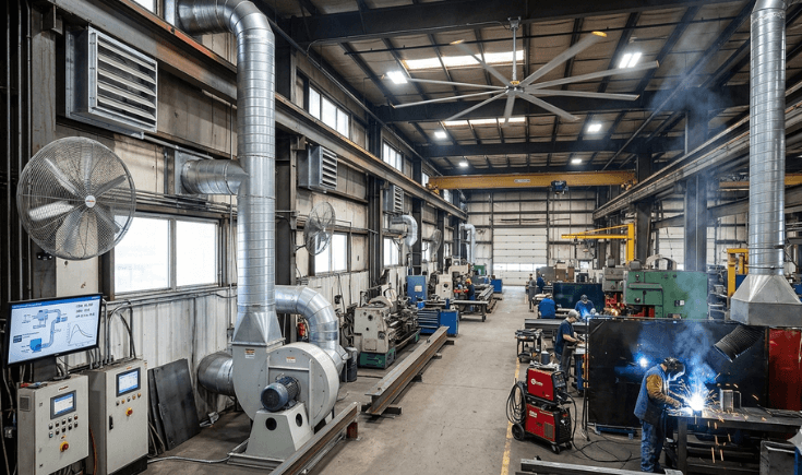 Industrial fan capacity calculation for factory ventilation system